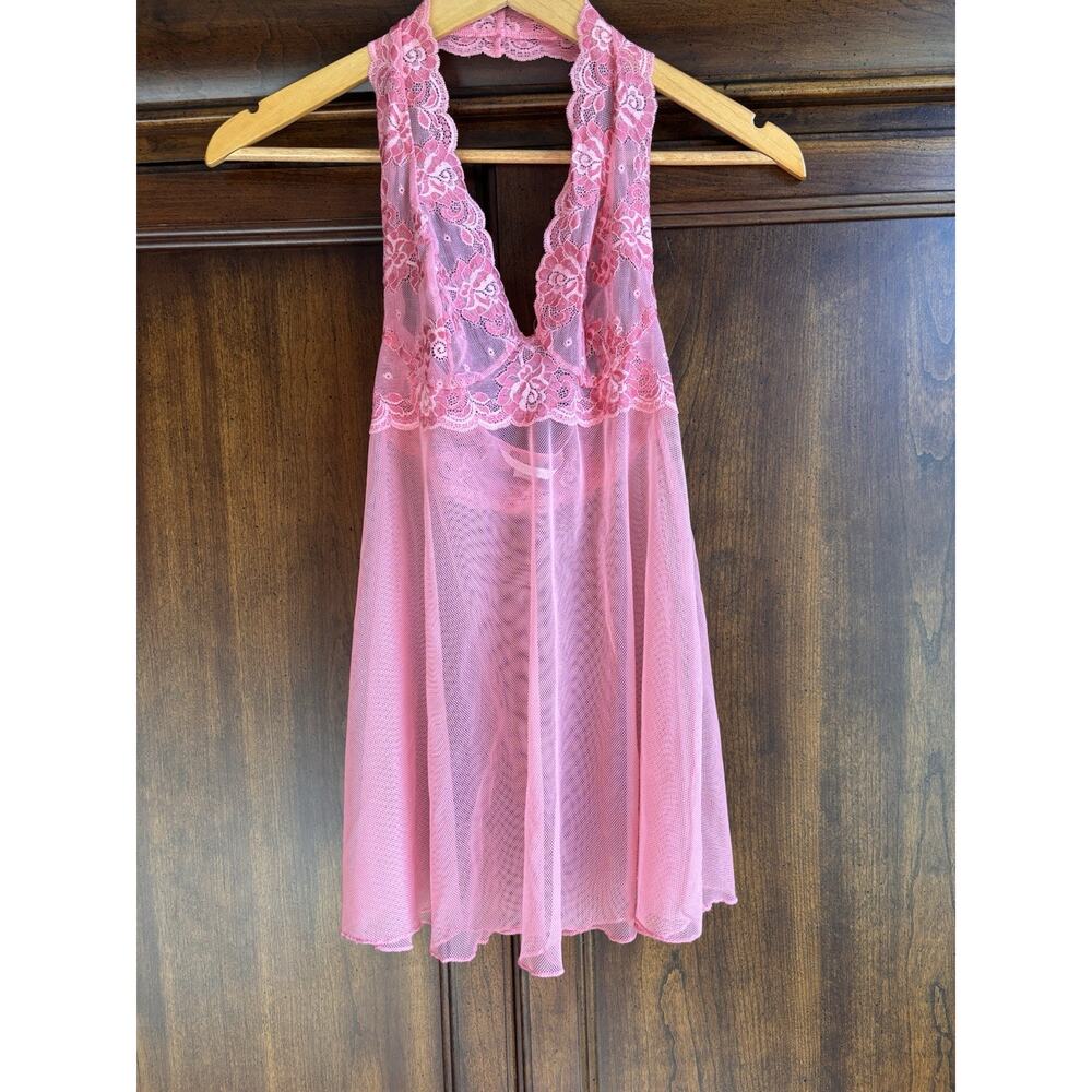 Vintage Victoria’s Secret Teddy XS bubblegum Pink Sheer Lace Babydoll Lingerie